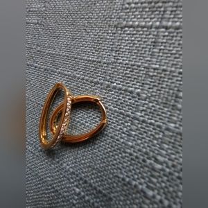 Vintage Small Oval Hoop Earrings w/Diamond Accents